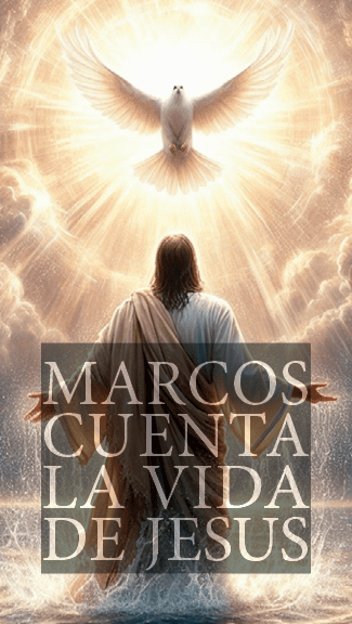 Portada del libro de Marcos, bautismo de Jesús. El Espiritu Santo baja sobre Jesús en forma de paloma.