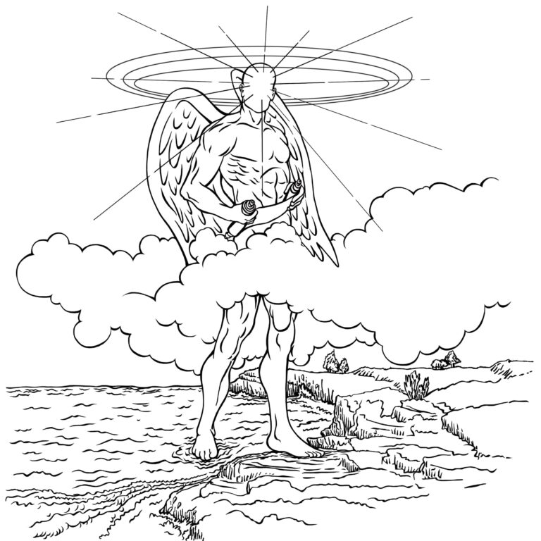 El ángel parado entre el agua y la tierra