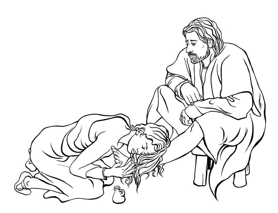 María pone perfume en los pies de Jesús