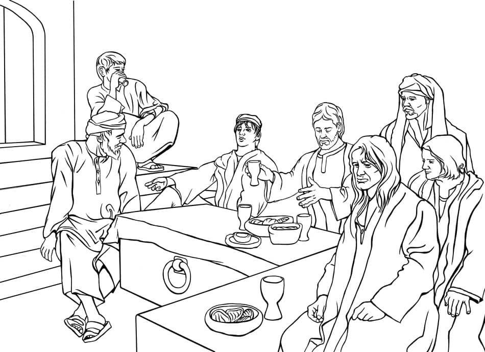 Jesús comiendo la última cena con sus discípulos