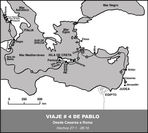 Mapa del viaje de Pablo a Roma
